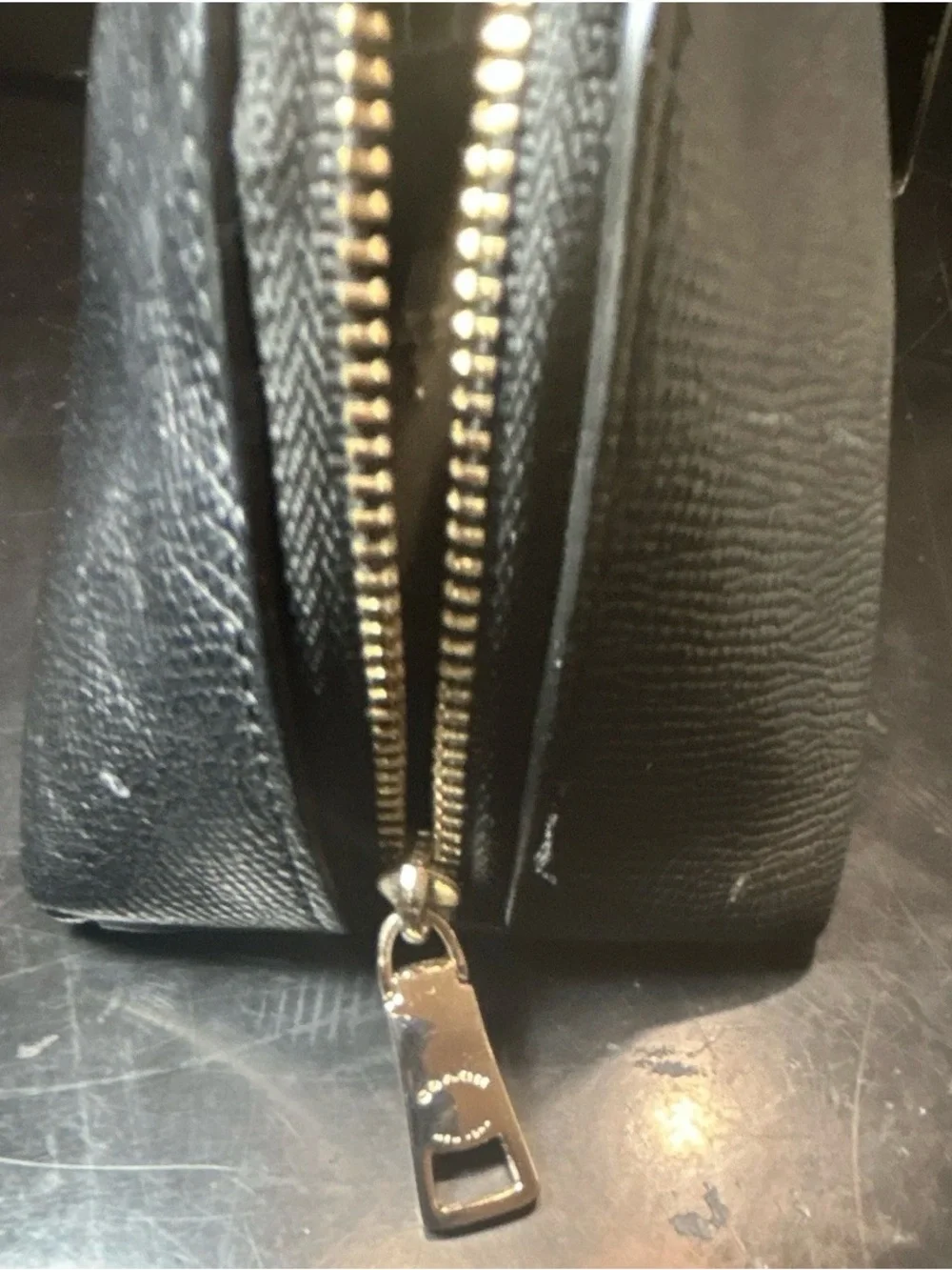 Coach Black Leather Zipper Cosmetic Pouch with Gold Hardware